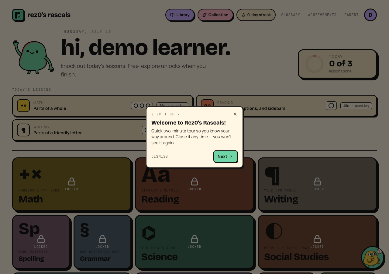 Kid dashboard